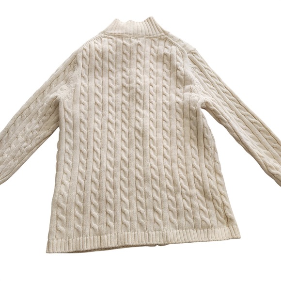 L.L.Bean Women's Beige Cable-Knit Sweater Full Zip Mock Neck Long Sleeve M - Picture 2 of 10